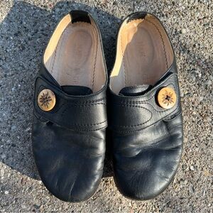 Haflinger Germany Black Leather Slip On Velcro Comfort Clog Shoes
